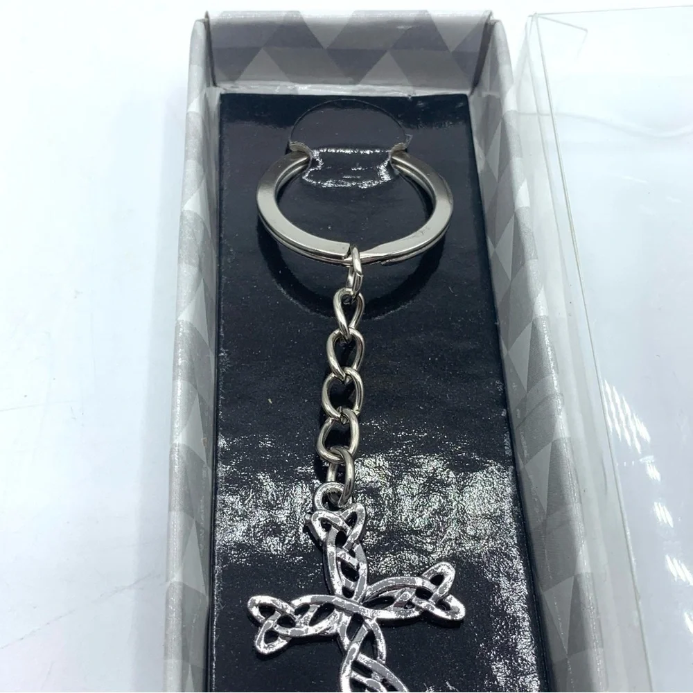 Celtic Knot Cross Keychain Silver Tone Christian Gift New in Box